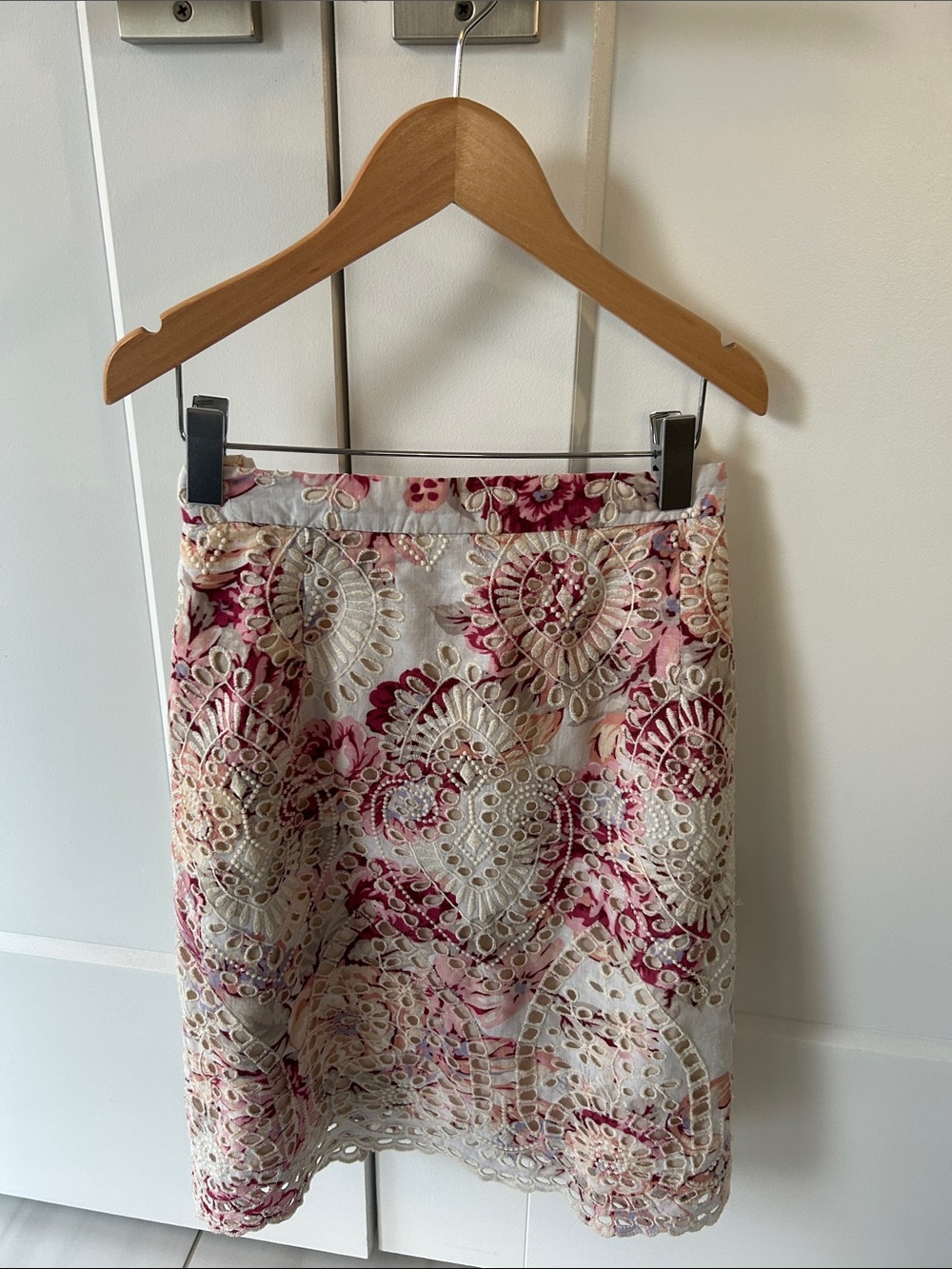 Zimmermann Cream and Pink Broderie Midi Skirt